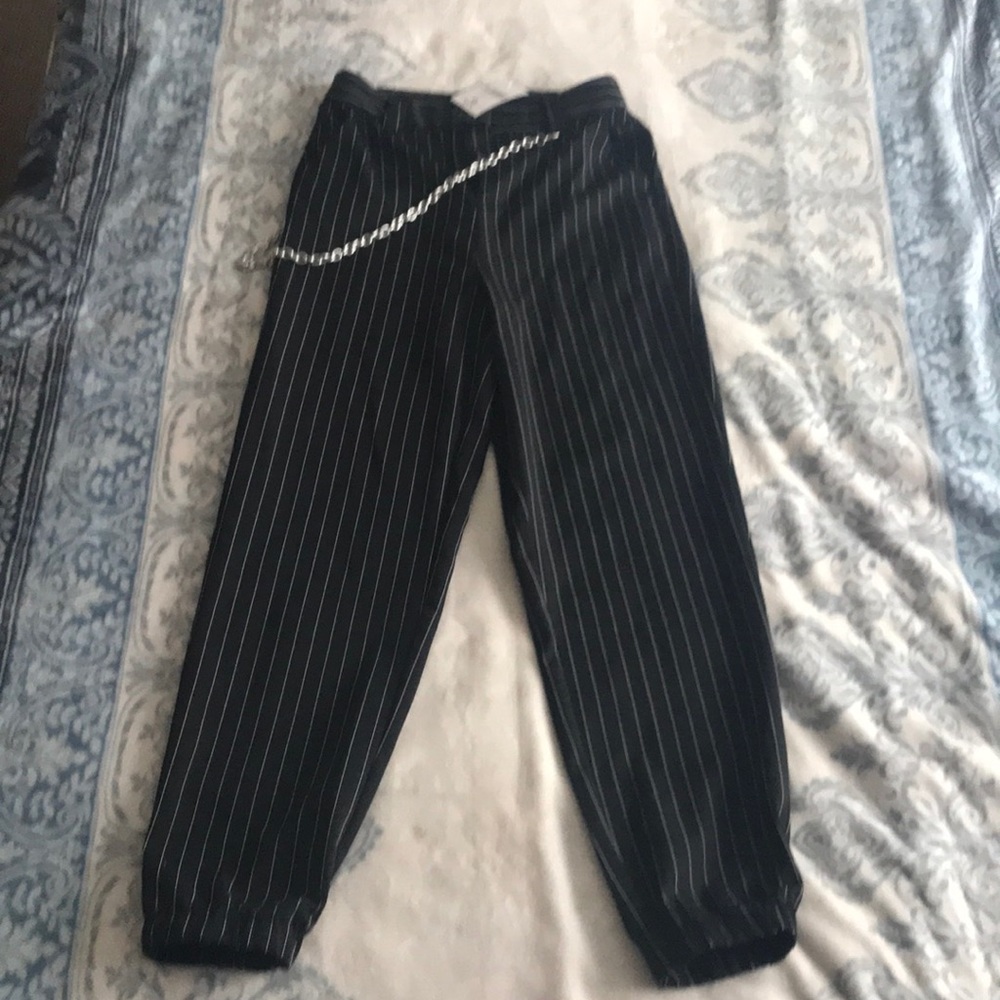 Pin striped chain accent pants